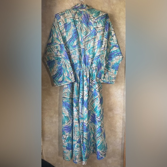 Caliche All Over Print Dress Vintage 80s 3/4 Sleeve Pockets Collared Funky - Picture 3 of 14